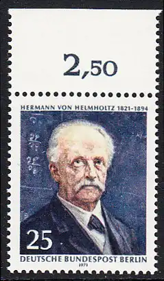 BERLIN 1971 Michel-Nummer 401 postfrisch EINZELMARKE RAND oben (a) - Hermann von Helmholtz, Physiker