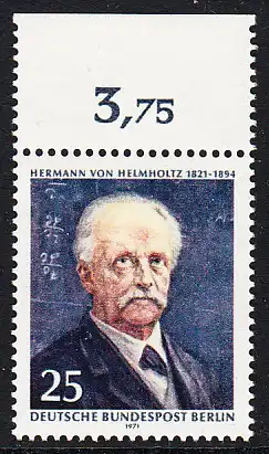 BERLIN 1971 Michel-Nummer 401 postfrisch EINZELMARKE RAND oben (b) - Hermann von Helmholtz, Physiker