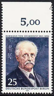 BERLIN 1971 Michel-Nummer 401 postfrisch EINZELMARKE RAND oben (c) - Hermann von Helmholtz, Physiker