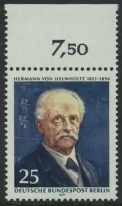 BERLIN 1971 Michel-Nummer 401 postfrisch EINZELMARKE RAND oben (d) - Hermann von Helmholtz, Physiker