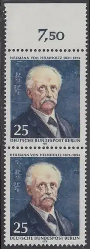 BERLIN 1971 Michel-Nummer 401 postfrisch vert.PAAR RAND oben (a01) - Hermann von Helmholtz, Physiker