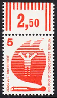 BERLIN 1971 Michel-Nummer 402 postfrisch EINZELMARKE RAND oben (d) - Unfallverhütung: Brand durch Streichholz