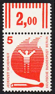 BERLIN 1971 Michel-Nummer 402 postfrisch EINZELMARKE RAND oben (c) - Unfallverhütung: Brand durch Streichholz