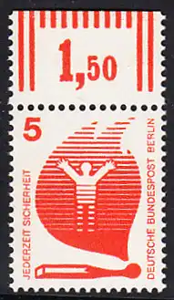 BERLIN 1971 Michel-Nummer 402 postfrisch EINZELMARKE RAND oben (b) - Unfallverhütung: Brand durch Streichholz