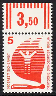BERLIN 1971 Michel-Nummer 402 postfrisch EINZELMARKE RAND oben (f) - Unfallverhütung: Brand durch Streichholz