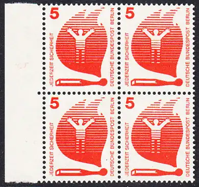 BERLIN 1971 Michel-Nummer 402 postfrisch BLOCK RÄNDER links - Unfallverhütung: Brand durch Streichholz