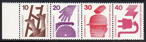 BERLIN 1971 Michel-Nummer 403/404/405/406 postfrisch horiz.STRIP(4) Rand links - Unfallverhütung