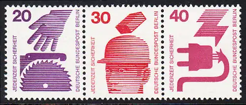 BERLIN 1971 Michel-Nummer 404 postfrisch horiz.STRIP(3) - Unfallverhütung