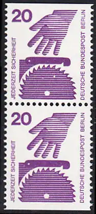 BERLIN 1971 Michel-Nummer 404CD postfrisch vert.PAAR - Unfallverhütung: Kreissäge