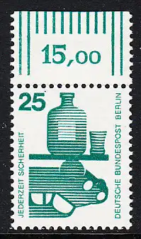 BERLIN 1971 Michel-Nummer 405 postfrisch EINZELMARKE RAND oben (c) - Unfallverhütung: Alkohol am Steuer