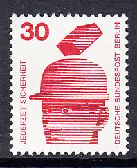 BERLIN 1971 Michel-Nummer 406 postfrisch EINZELMARKE - Unfallverhütung: Schutzhelm