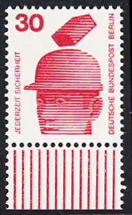 BERLIN 1971 Michel-Nummer 406 postfrisch EINZELMARKE RAND unten (a) - Unfallverhütung: Schutzhelm