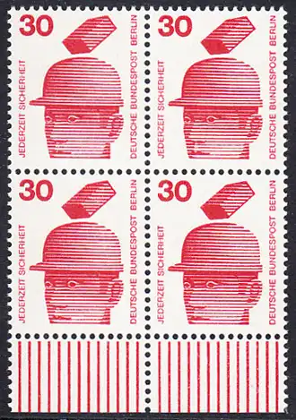 BERLIN 1971 Michel-Nummer 406 postfrisch BLOCK RÄNDER unten - Unfallverhütung: Schutzhelm
