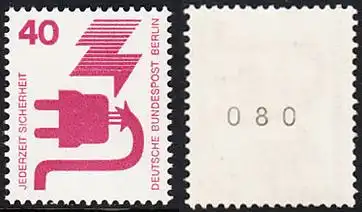 BERLIN 1971 Michel-Nummer 407 postfrisch EINZELMARKE m/ rücks.Rollennummer 080 - Unfallverhütung: Defekter Stecker