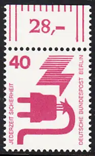 BERLIN 1971 Michel-Nummer 407 postfrisch EINZELMARKE RAND oben (d) - Unfallverhütung: Defekter Stecker