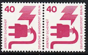 BERLIN 1971 Michel-Nummer 407 postfrisch horiz.PAAR - Unfallverhütung: Defekter Stecker