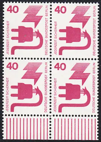 BERLIN 1971 Michel-Nummer 407 postfrisch BLOCK RÄNDER unten - Unfallverhütung: Defekter Stecker