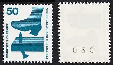 BERLIN 1971 Michel-Nummer 408 postfrisch EINZELMARKE m/ rücks.Rollennummer 050 - Unfallverhütung: Nagel im Brett