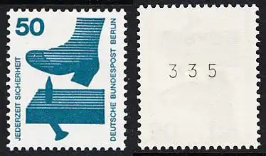 BERLIN 1971 Michel-Nummer 408 postfrisch EINZELMARKE m/ rücks.Rollennummer 335 - Unfallverhütung: Nagel im Brett