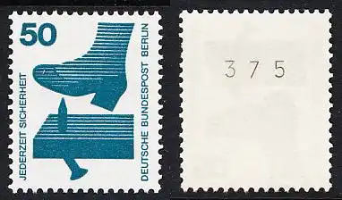 BERLIN 1971 Michel-Nummer 408 postfrisch EINZELMARKE m/ rücks.Rollennummer 375 - Unfallverhütung: Nagel im Brett