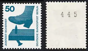 BERLIN 1971 Michel-Nummer 408 postfrisch EINZELMARKE m/ rücks.Rollennummer 445 - Unfallverhütung: Nagel im Brett