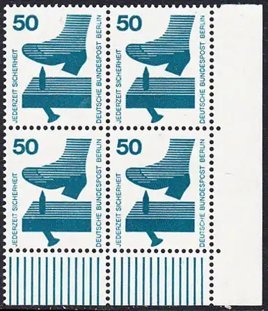 BERLIN 1971 Michel-Nummer 408 postfrisch BLOCK ECKRAND unten rechts - Unfallverhütung: Nagel im Brett