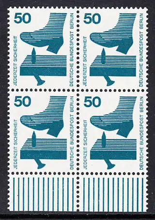 BERLIN 1971 Michel-Nummer 408 postfrisch BLOCK RÄNDER unten - Unfallverhütung: Nagel im Brett