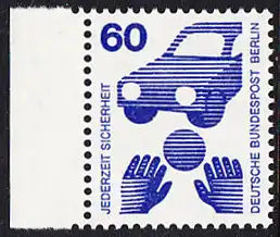 BERLIN 1971 Michel-Nummer 409 postfrisch EINZELMARKE RAND links (a) - Unfallverhütung: Verkehrssicherheit, Ball vor Auto