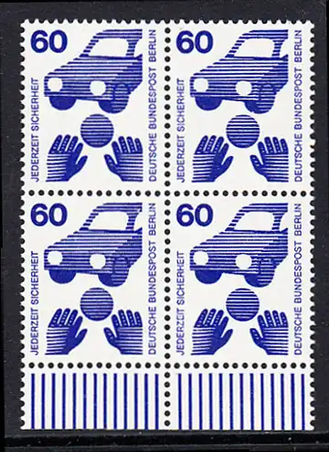 BERLIN 1971 Michel-Nummer 409 postfrisch BLOCK RÄNDER unten - Unfallverhütung: Verkehrssicherheit, Ball vor Auto