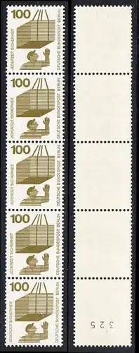 BERLIN 1971 Michel-Nummer 410 postfrisch vert.STRIP(5) m/ rücks.Rollennummer 325 - Unfallverhütung: Schwebende Last