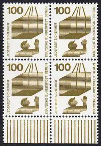 BERLIN 1971 Michel-Nummer 410 postfrisch BLOCK RÄNDER unten - Unfallverhütung: Schwebende Last