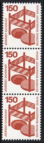 BERLIN 1971 Michel-Nummer 411 postfrisch vert.STRIP(3) - Unfallverhütung: Absperrung