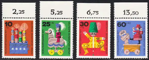 BERLIN 1971 Michel-Nummer 412-415 postfrisch SATZ(4) EINZELMARKEN RÄNDER oben (l) - Altes Holzspielzeug