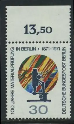 BERLIN 1971 Michel-Nummer 416 postfrisch EINZELMARKE RAND oben (f) - Materialprüfung in Berlin