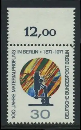 BERLIN 1971 Michel-Nummer 416 postfrisch EINZELMARKE RAND oben (e) - Materialprüfung in Berlin