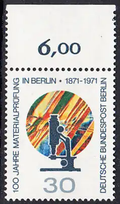 BERLIN 1971 Michel-Nummer 416 postfrisch EINZELMARKE RAND oben (c) - Materialprüfung in Berlin