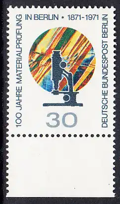 BERLIN 1971 Michel-Nummer 416 postfrisch EINZELMARKE RAND unten - Materialprüfung in Berlin