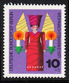 BERLIN 1971 Michel-Nummer 417 postfrisch EINZELMARKE - Weihnachten, Holzgedrechselter Weihnachtsengel
