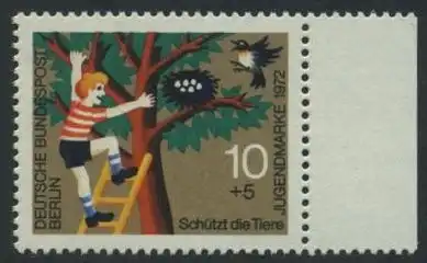 BERLIN 1972 Michel-Nummer 418 postfrisch EINZELMARKE RAND rechts - Tierschutz