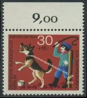 BERLIN 1972 Michel-Nummer 420 postfrisch EINZELMARKE RAND oben - Tierschutz