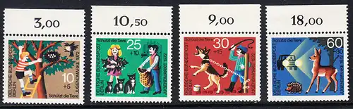 BERLIN 1972 Michel-Nummer 418-421 postfrisch SATZ(4) EINZELMARKEN RÄNDER oben (b) - Tierschutz