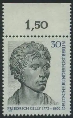BERLIN 1972 Michel-Nummer 422 postfrisch EINZELMARKE RAND oben (a) - Friedrich Gilly, Baumeister