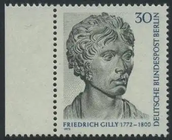 BERLIN 1972 Michel-Nummer 422 postfrisch EINZELMARKE RAND links - Friedrich Gilly, Baumeister