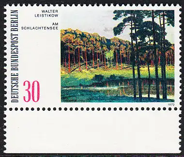 BERLIN 1972 Michel-Nummer 425 postfrisch EINZELMARKE RAND unten - Gemälde: Berliner Landschaften - Am Schlachtensee