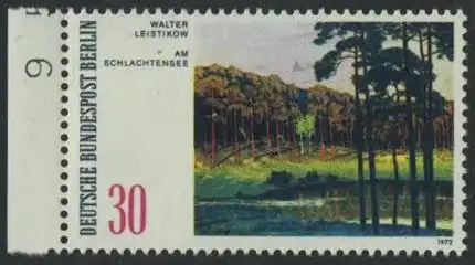 BERLIN 1972 Michel-Nummer 425 postfrisch EINZELMARKE RAND links (b) - Gemälde: Berliner Landschaften - Am Schlachtensee