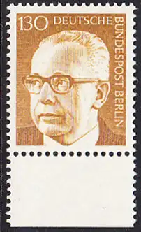 BERLIN 1972 Michel-Nummer 429 postfrisch EINZELMARKE RAND unten - Bundespräsident Dr. Gustav Heinemann