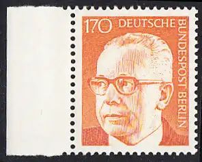 BERLIN 1972 Michel-Nummer 432 postfrisch EINZELMARKE RAND links - Bundespräsident Dr. Gustav Heinemann