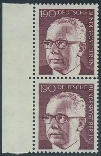 BERLIN 1972 Michel-Nummer 433 postfrisch vert.PAAR RAND links - Bundespräsident Dr. Gustav Heinemann