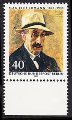 BERLIN 1972 Michel-Nummer 434 postfrisch EINZELMARKE RAND unten - Max Liebermann, Maler und Grafiker