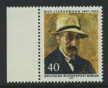 BERLIN 1972 Michel-Nummer 434 postfrisch EINZELMARKE RAND links - Max Liebermann, Maler und Grafiker